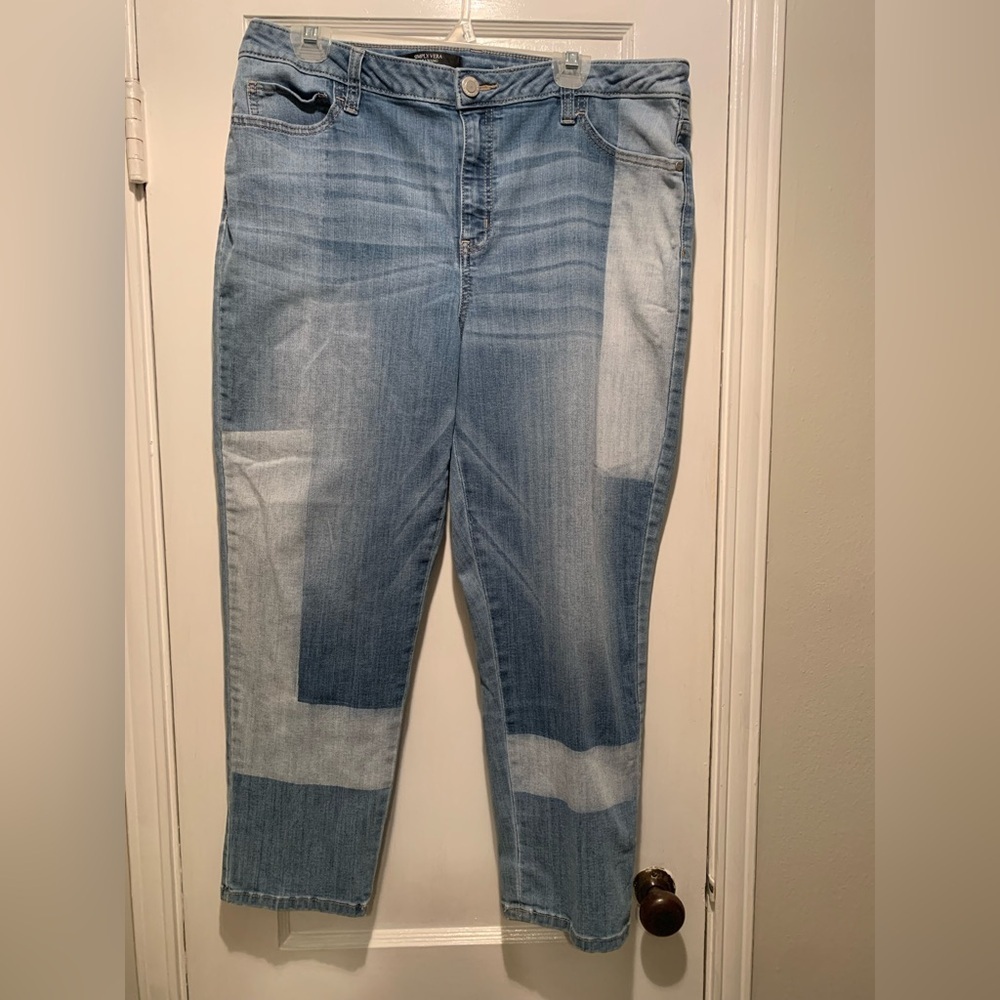 Simply Vera Vera Wang patchwork color block mid rise denim capris jeans 14